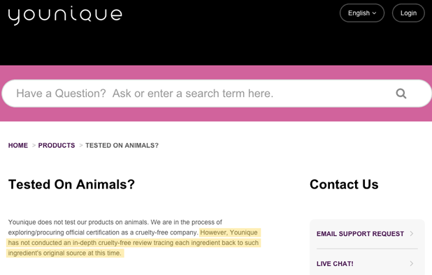 younique statement animal testing