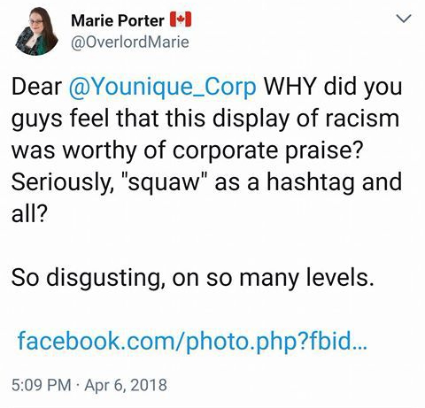 Marie Porter Tweet to Younique 1
